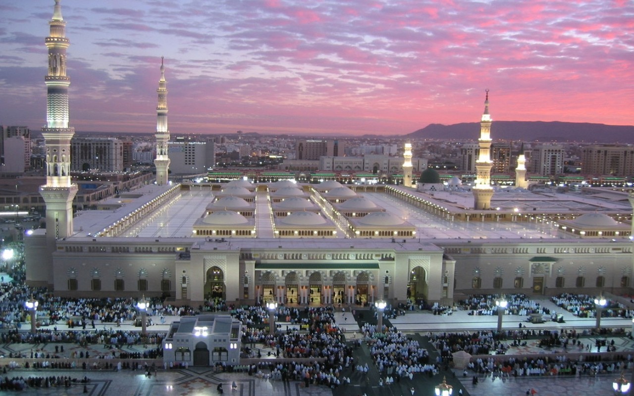 Beautiful Mosque Islam Holy Place Dusk Al-Masjid Al-Nabawi Saudi Arabia Prophet Muhammed HD Pictures